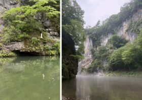 【岩手景點】日本百景猊鼻溪遊船：搭扁舟穿梭百米峽谷峭壁，雨天霧感如水墨畫般仙氣