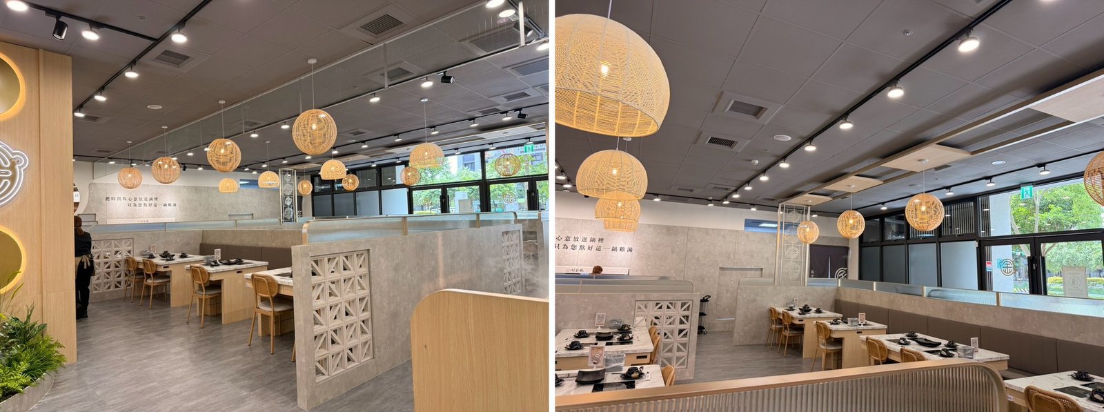 涮金鍋八德建德店 寬敞明亮日系木質用餐環境與植栽造景