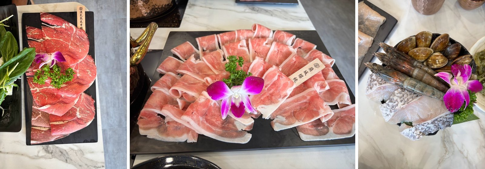 涮金鍋 頂級牛肉盤 優質黑豚肉盤與澎湃海鮮拼盤